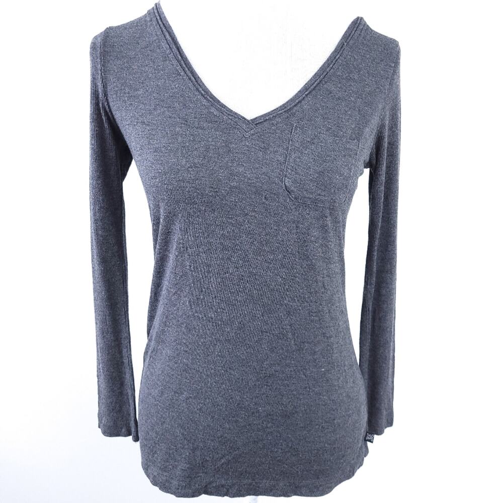 Simply Vera Vera Wang Pajama Top Gray Small, Long Sleeve, Ribbed Back & Sleeves
